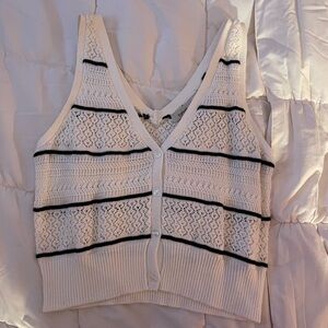 Francesca's White and Black Knit Sweater Vest